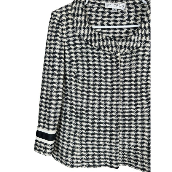 St. John Collection Houndstooth Knit Jacket Old Money Tweed Blazer Black White 2 - Picture 2 of 12